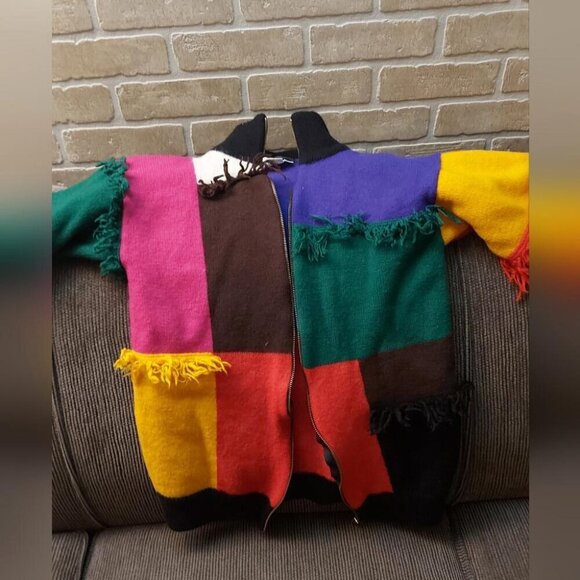 Dopamine Dressing Cardigan Small 100% Wool Color Block Statement - Picture 5 of 10